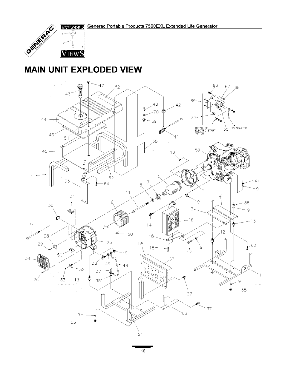 Main unit exploded view | Generac 7500 User Manual | Page 16 / 20