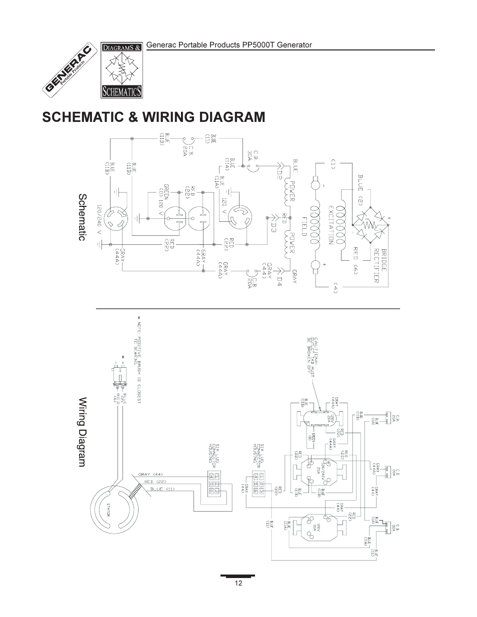 Schematic & wiring diagram | Generac 11400 User Manual | Page 12 / 16