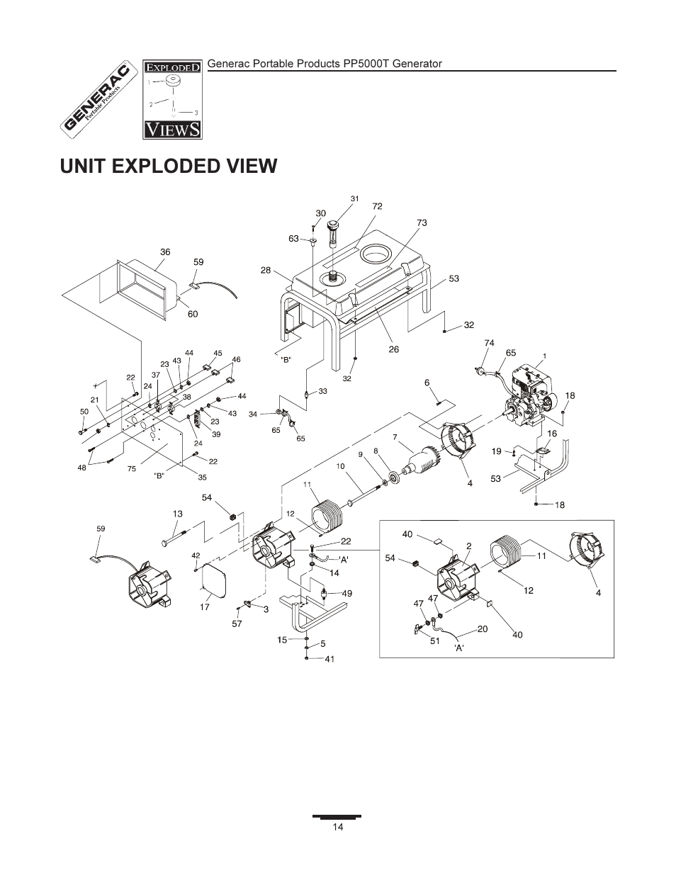 Unit exploded view | Generac 11400 User Manual | Page 14 / 16