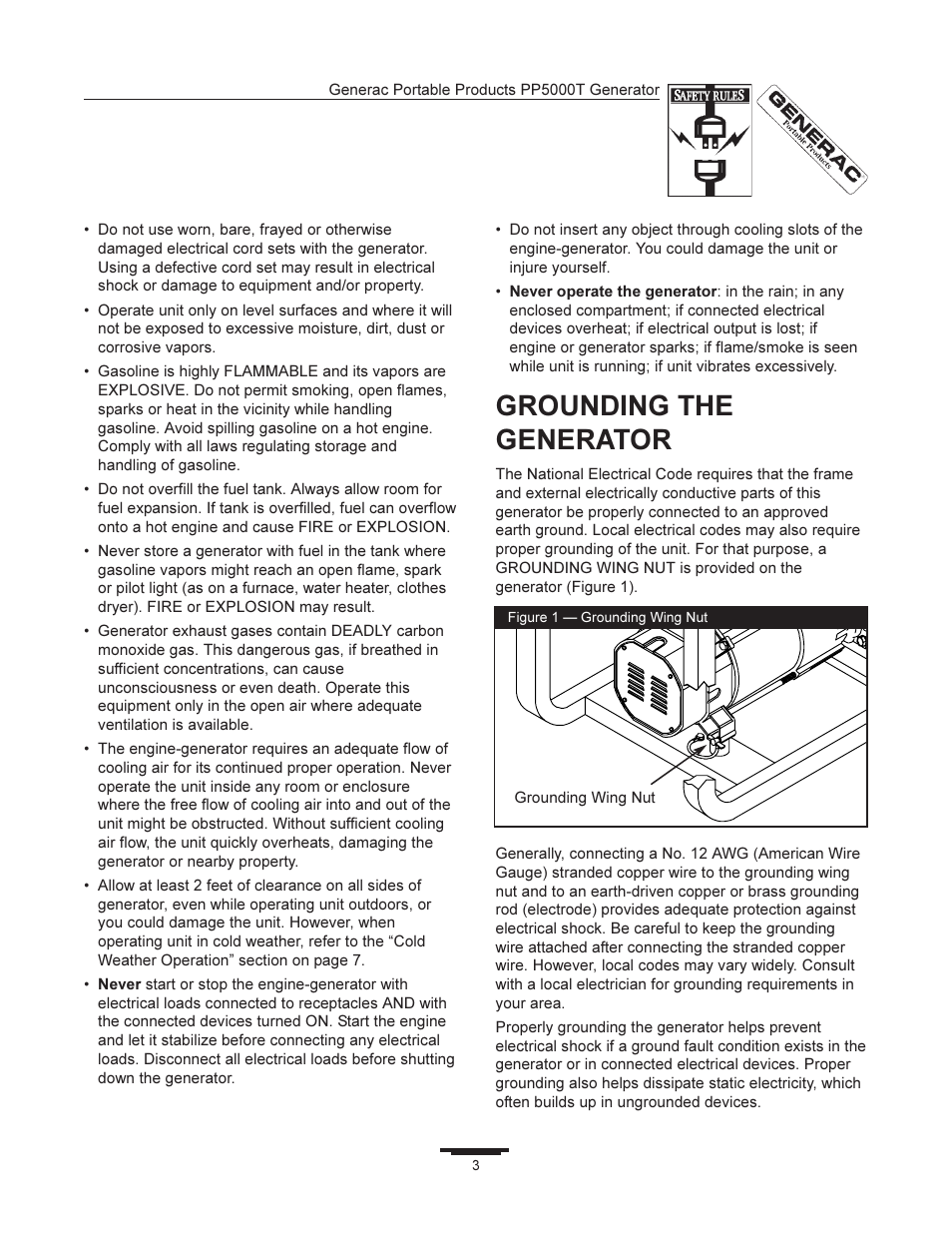 Grounding the generator | Generac 11400 User Manual | Page 3 / 16