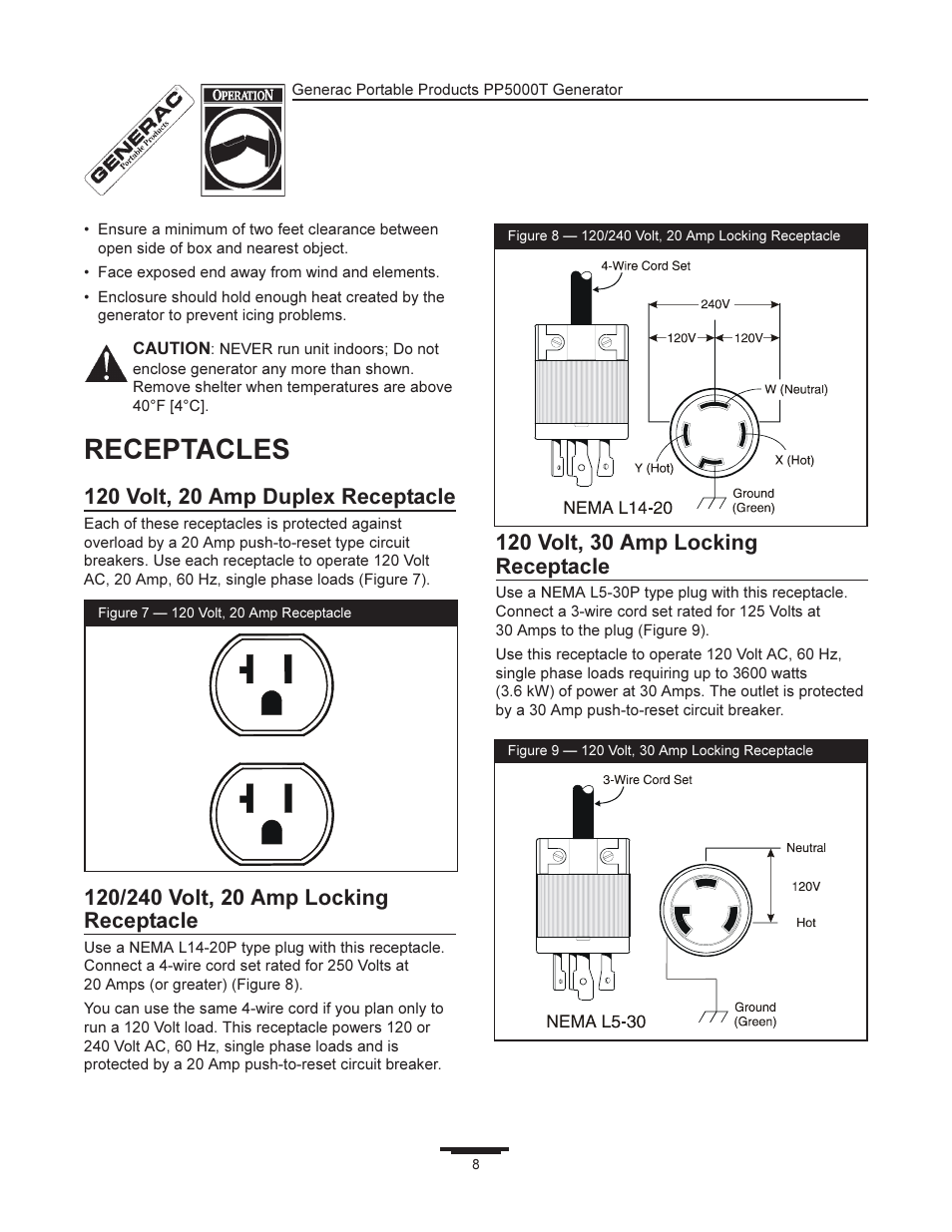 Receptacles | Generac 11400 User Manual | Page 8 / 16