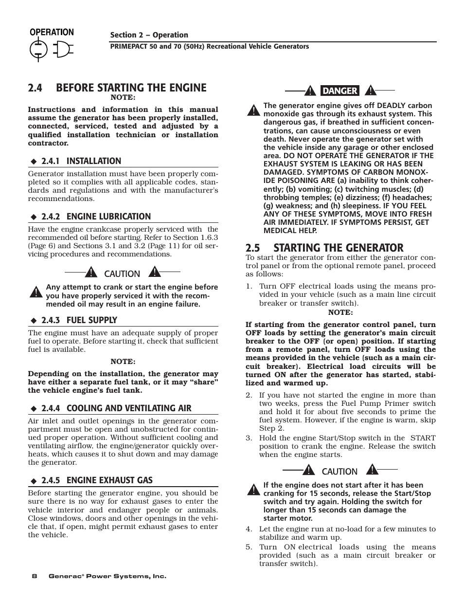 4 before starting the engine, 5 starting the generator | Generac 00784-2 User Manual | Page 10 / 52