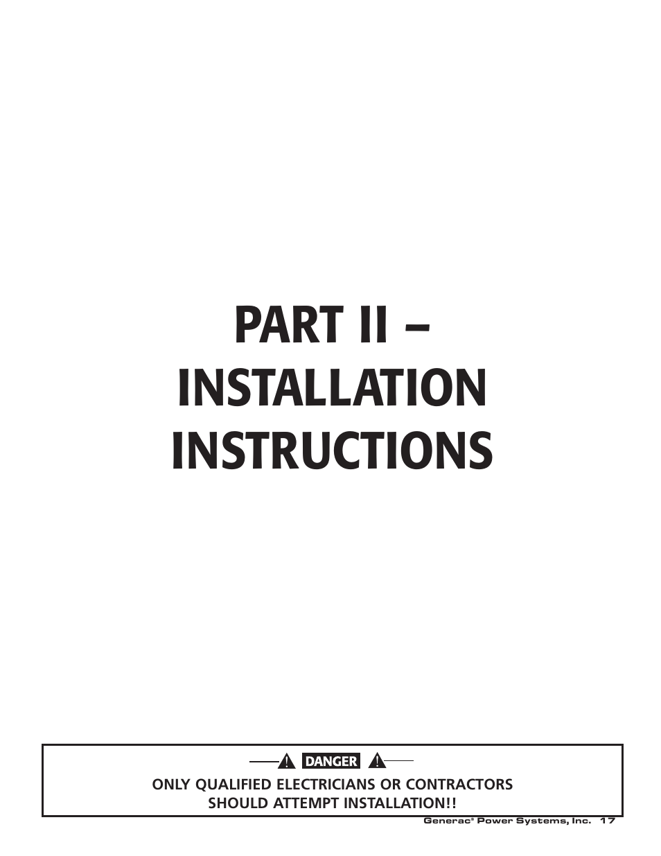 Part ii – installation instructions | Generac 00784-2 User Manual | Page 19 / 52