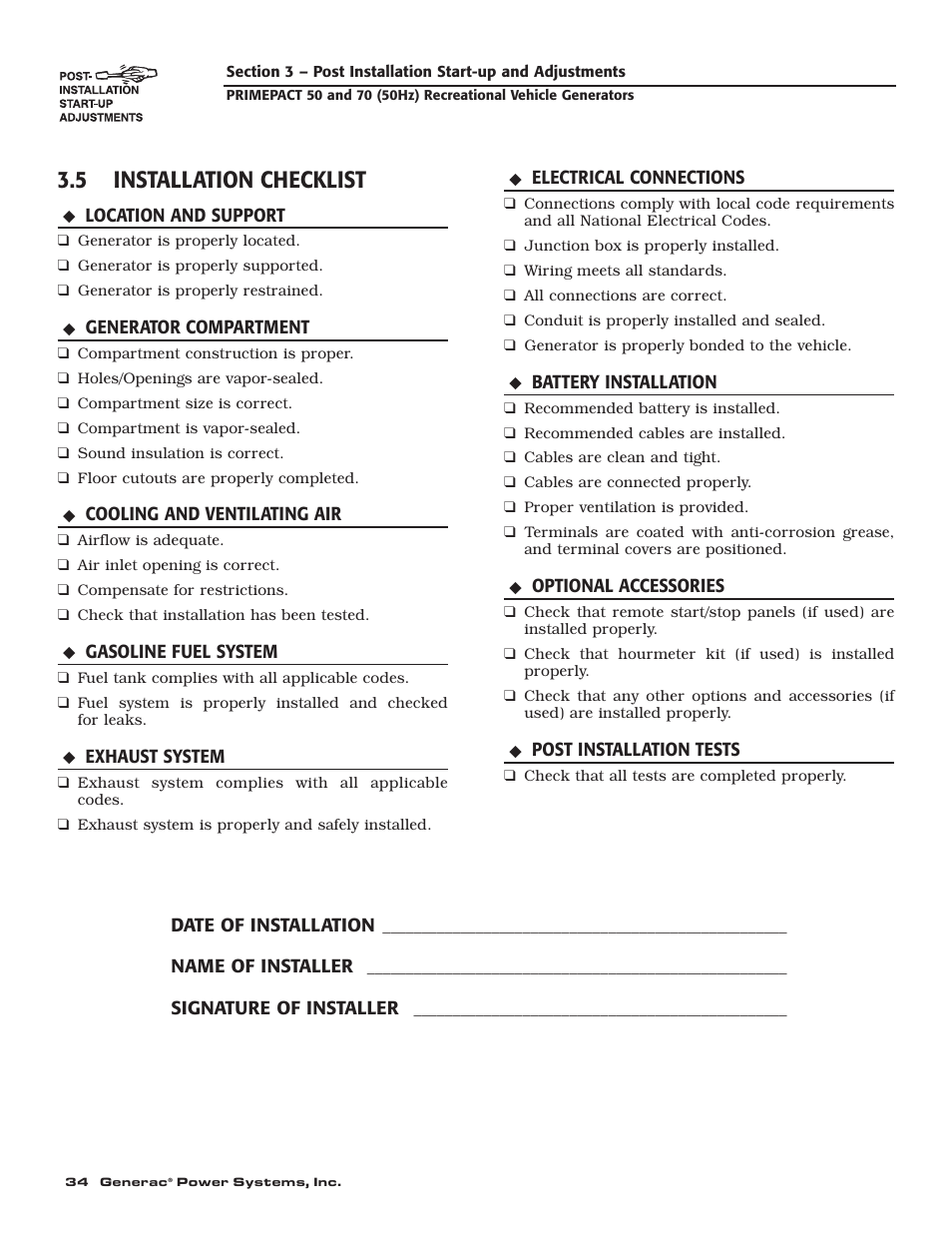 5 installation checklist | Generac 00784-2 User Manual | Page 36 / 52