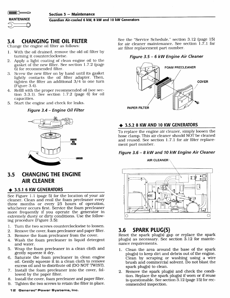 4 changing the oil filter, 6 spark plug(s) | Generac DUARDIAN 04077-2 User Manual | Page 14 / 44
