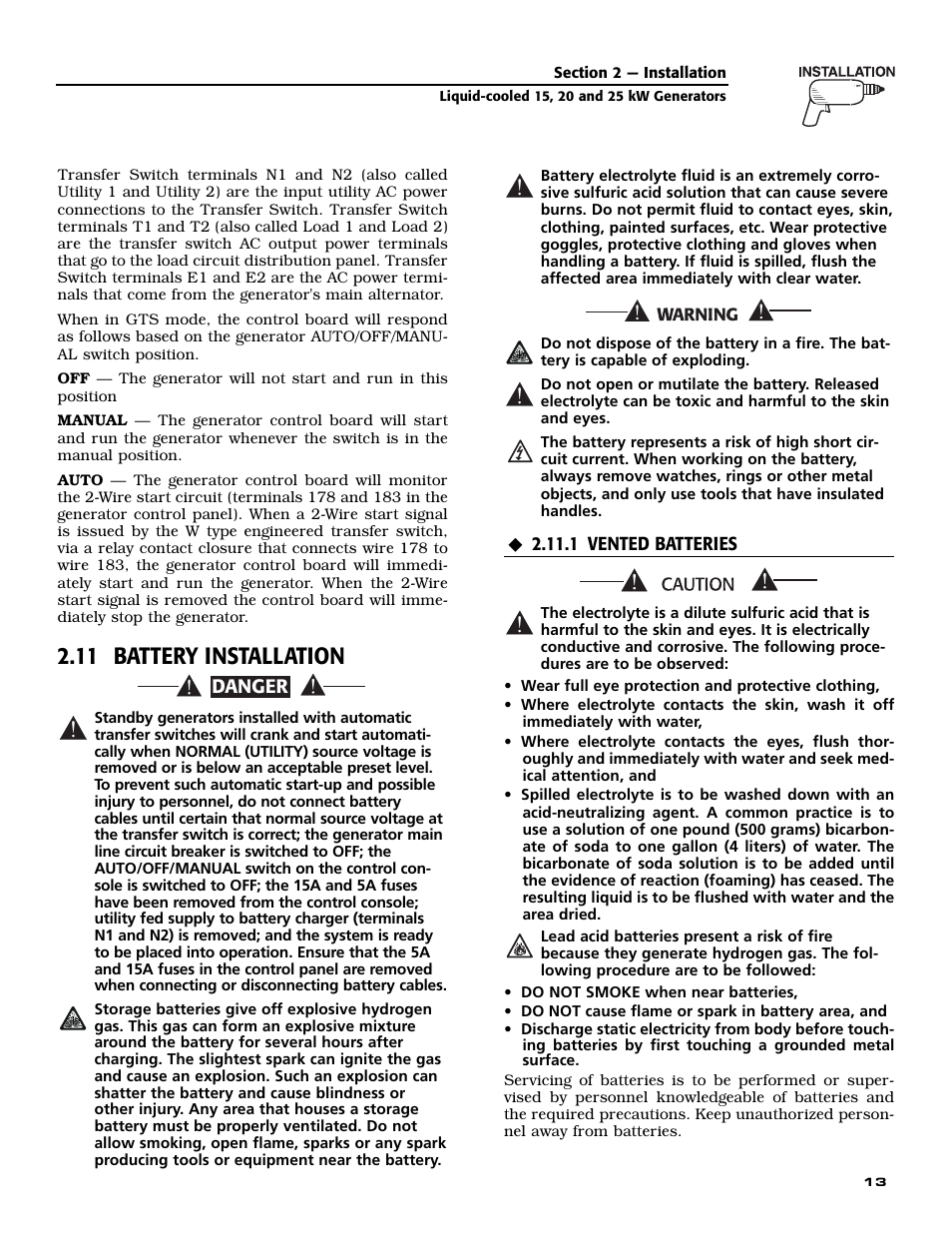 11 battery installation | Generac 005030-0 User Manual | Page 15 / 60