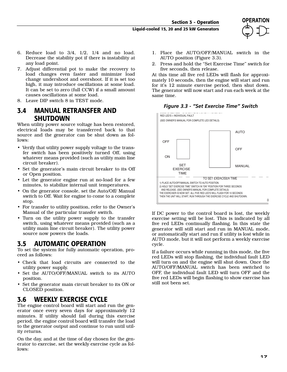4 manual retransfer and shutdown, 5 automatic operation, 6 weekly exercise cycle | Generac 005030-0 User Manual | Page 19 / 60