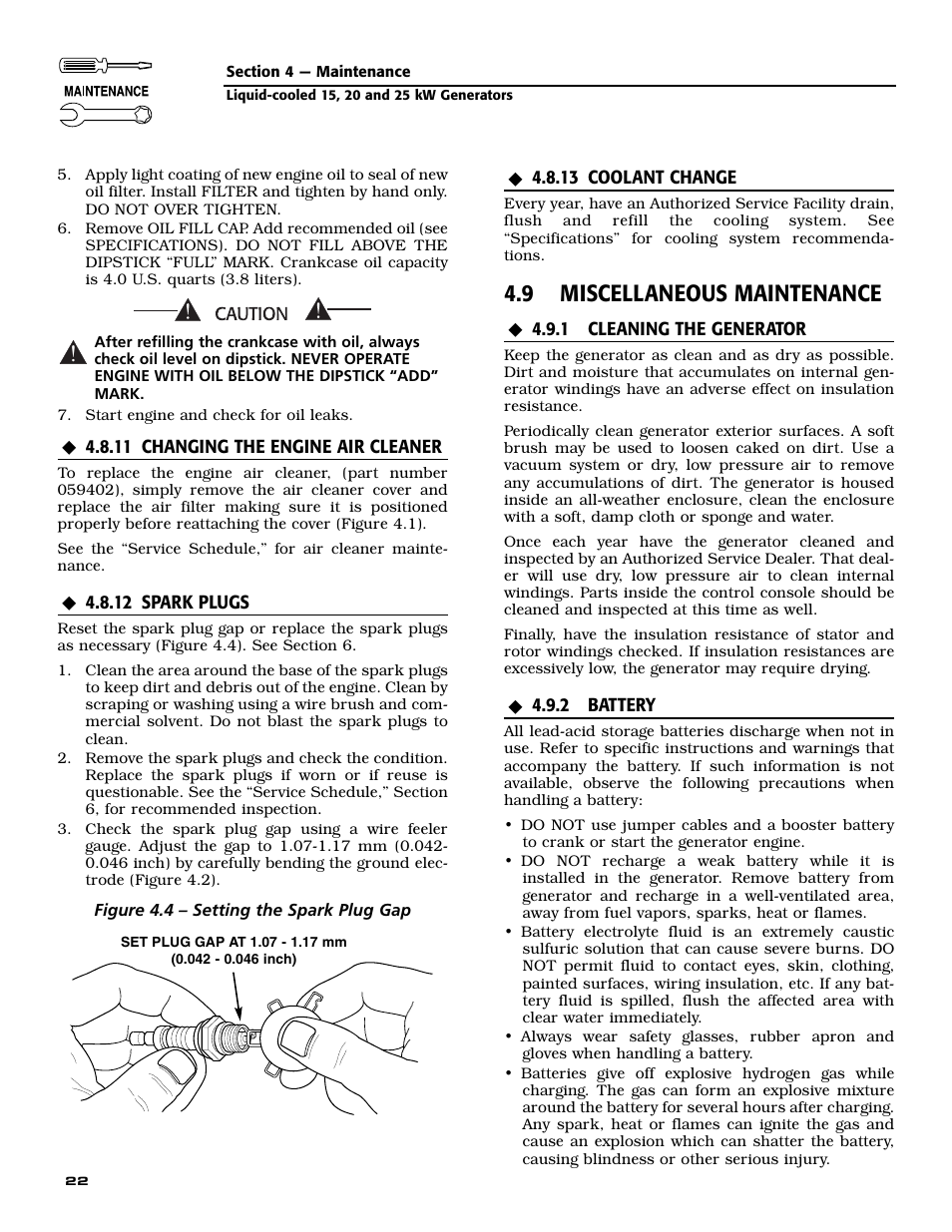 9 miscellaneous maintenance | Generac 005030-0 User Manual | Page 24 / 60