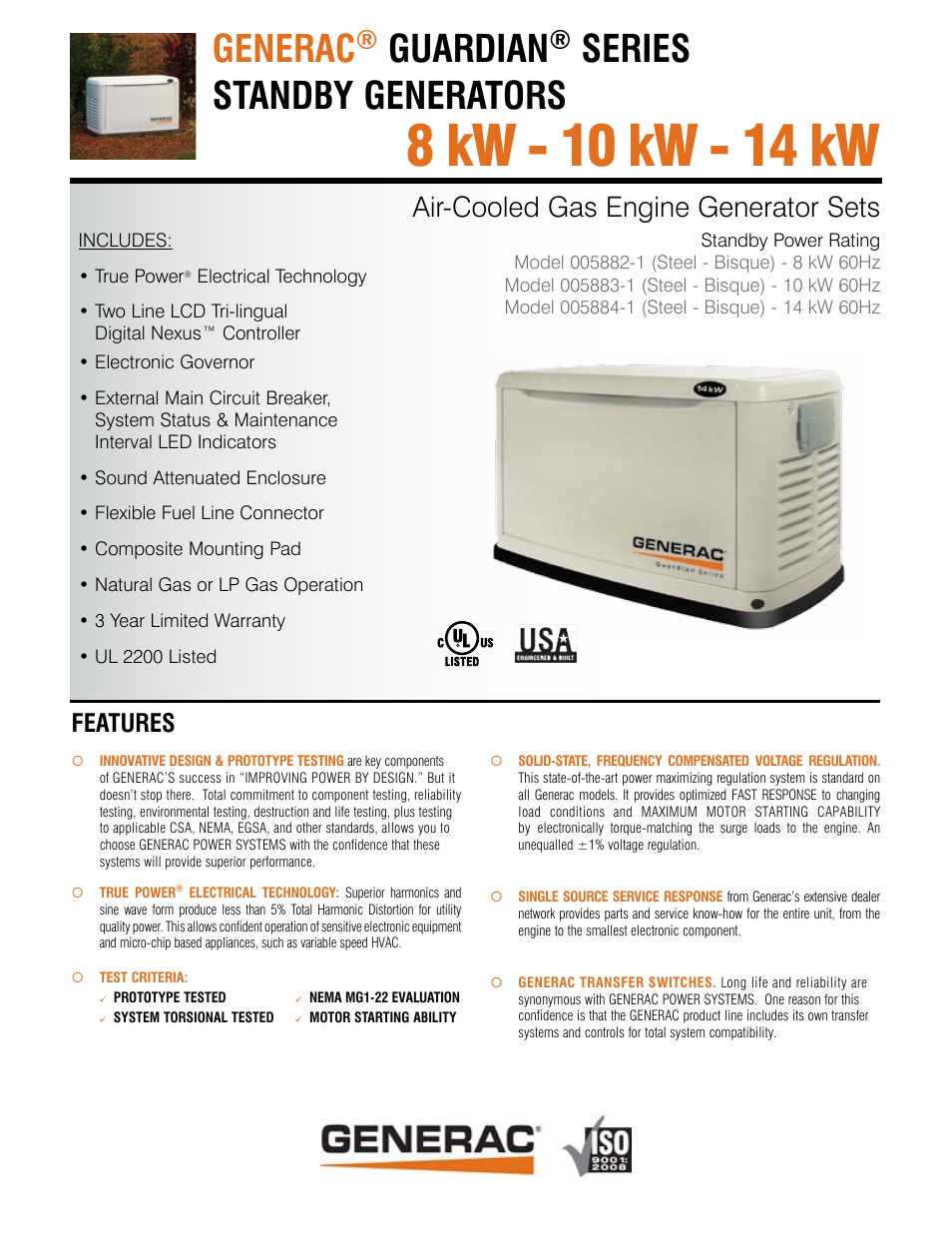Generac Guardian Series Standby Gas Engine Generators 005882-1 User Manual | 4 pages