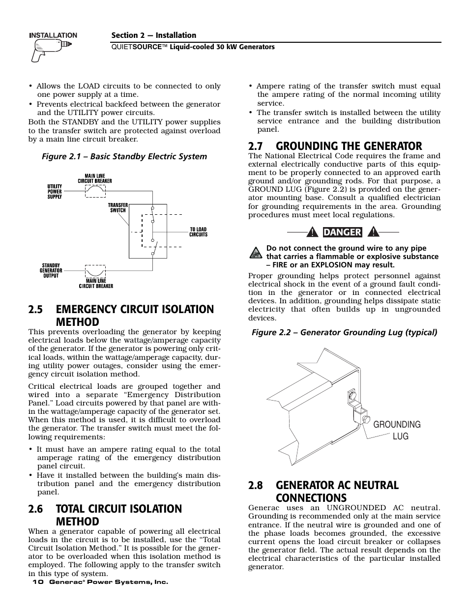 5 emergency circuit isolation method, 6 total circuit isolation method, 7 grounding the generator | 8 generator ac neutral connections | Generac 004917-5 User Manual | Page 12 / 48