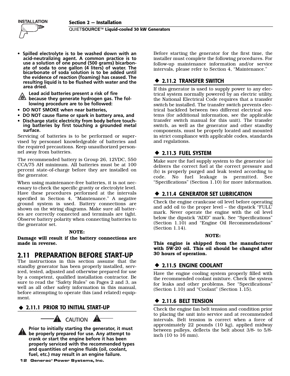 11 preparation before start-up | Generac 004917-5 User Manual | Page 14 / 48