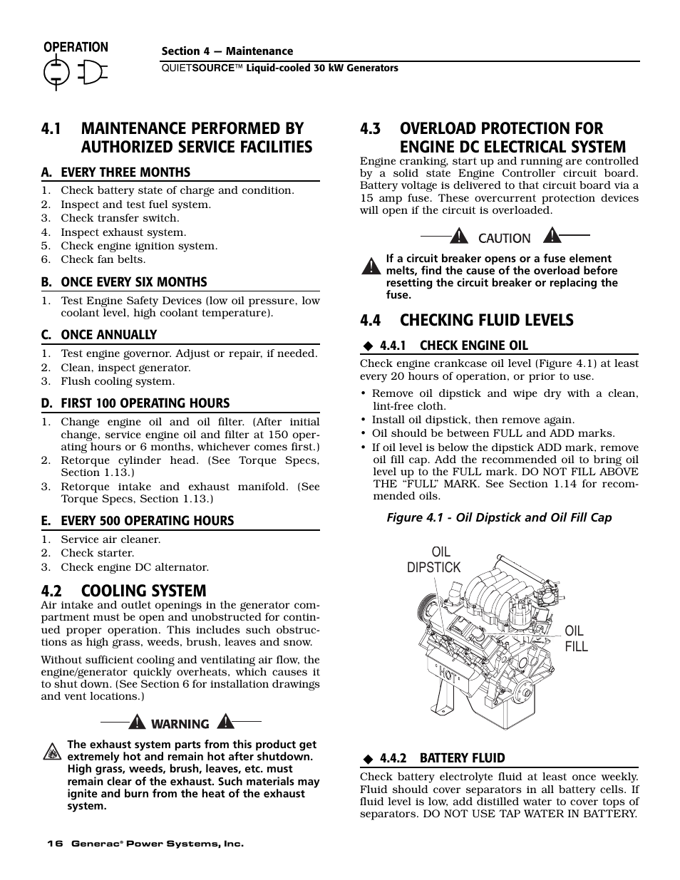 2 cooling system, 4 checking fluid levels | Generac 004917-5 User Manual | Page 18 / 48