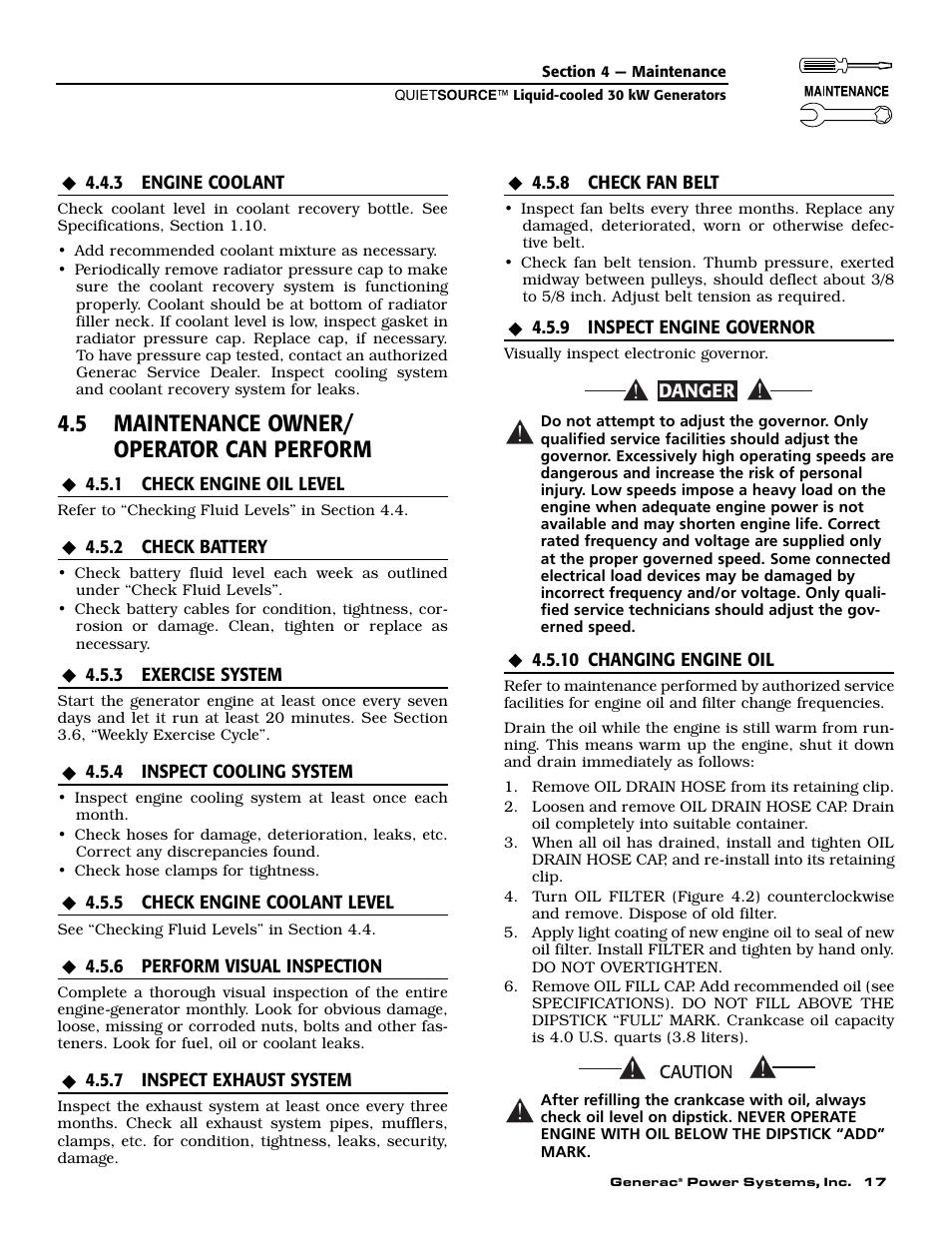5 maintenance owner/ operator can perform | Generac 004917-5 User Manual | Page 19 / 48
