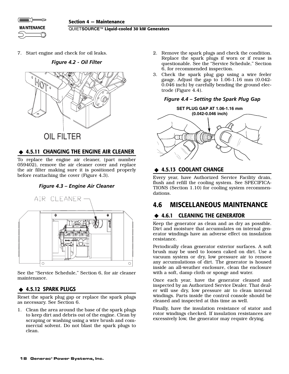 Oil filter, 6 miscellaneous maintenance | Generac 004917-5 User Manual | Page 20 / 48