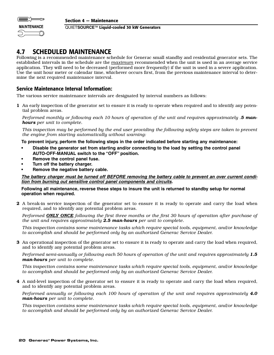 7 scheduled maintenance | Generac 004917-5 User Manual | Page 22 / 48