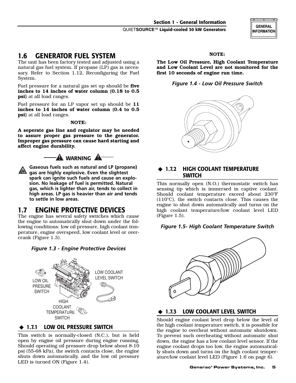 6 generator fuel system, 7 engine protective devices | Generac 004917-5 User Manual | Page 7 / 48