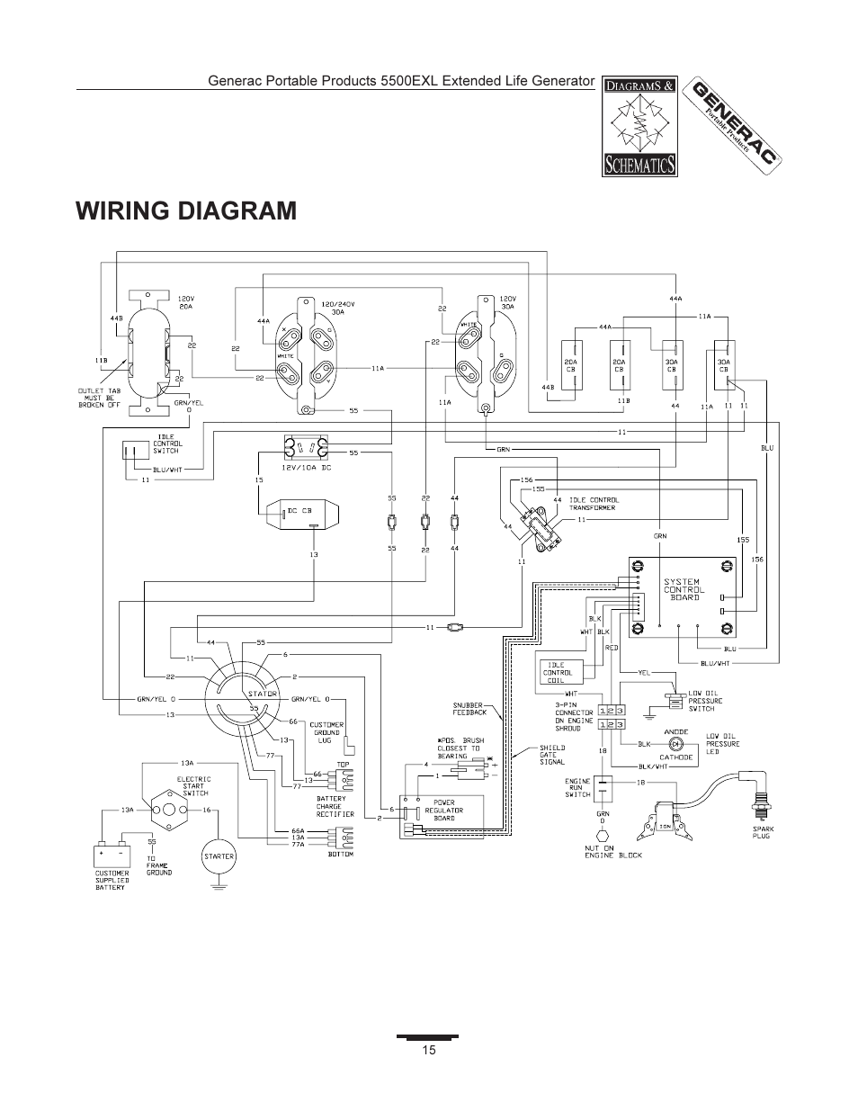 Wiring diagram | Generac 5500EXL User Manual | Page 15 / 20