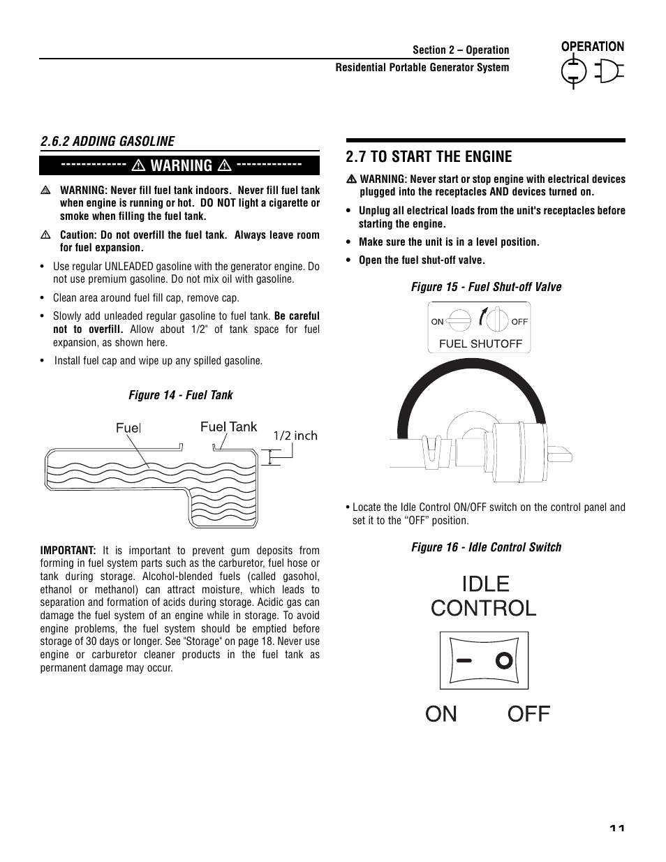 7 to start the engine, Ƽ warning ƽ | Generac 005308-0 User Manual | Page 13 / 48