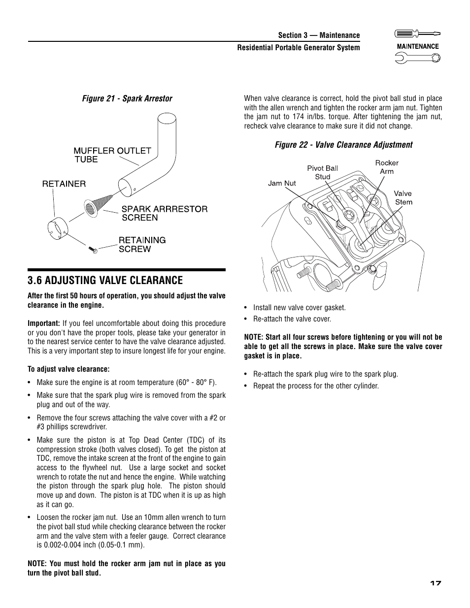 6 adjusting valve clearance | Generac 005308-0 User Manual | Page 19 / 48