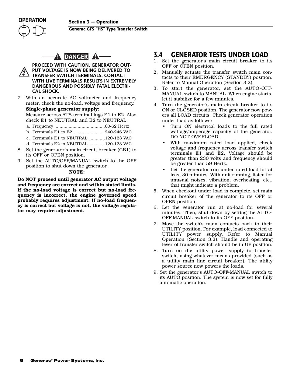 4 generator tests under load, Danger | Generac 004678-2 User Manual | Page 8 / 20