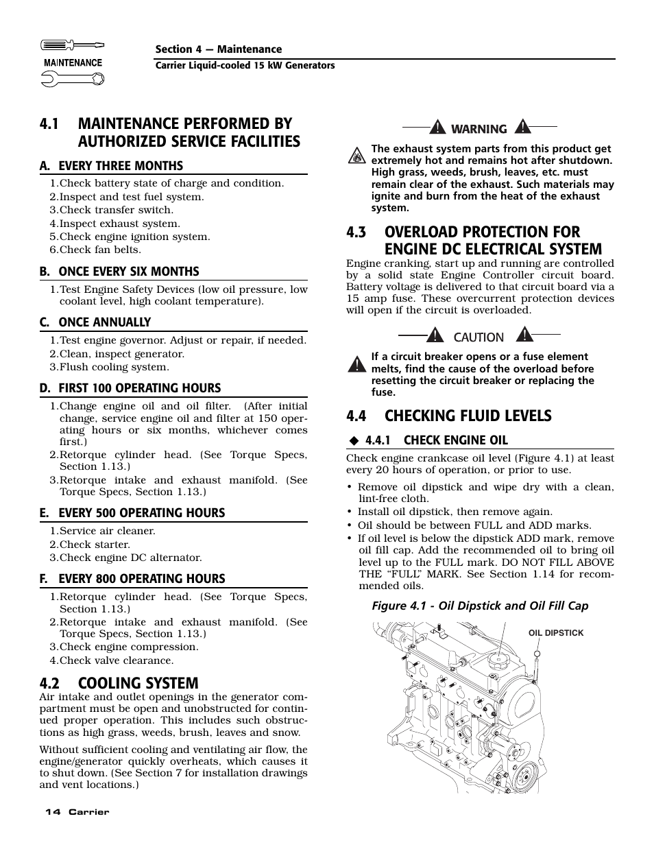 2 cooling system, 4 checking fluid levels | Generac ASPAS1CCL015 User Manual | Page 16 / 48