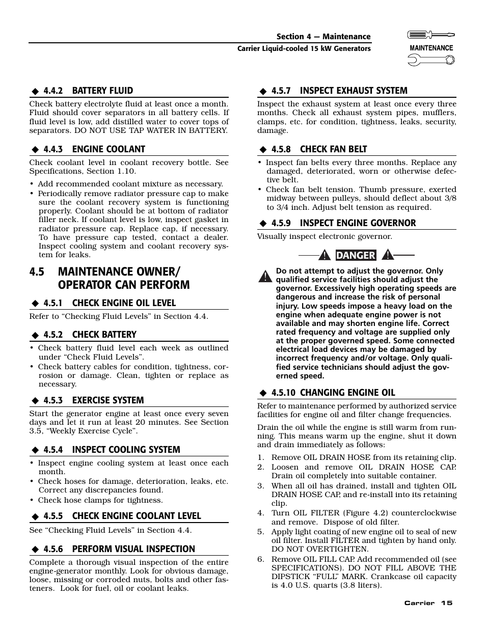 5 maintenance owner/ operator can perform | Generac ASPAS1CCL015 User Manual | Page 17 / 48