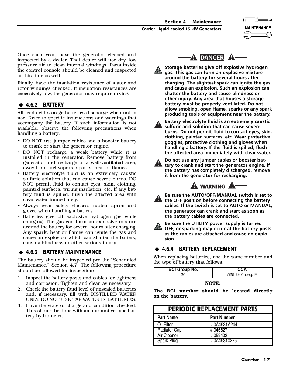 Periodic replacement parts | Generac ASPAS1CCL015 User Manual | Page 19 / 48