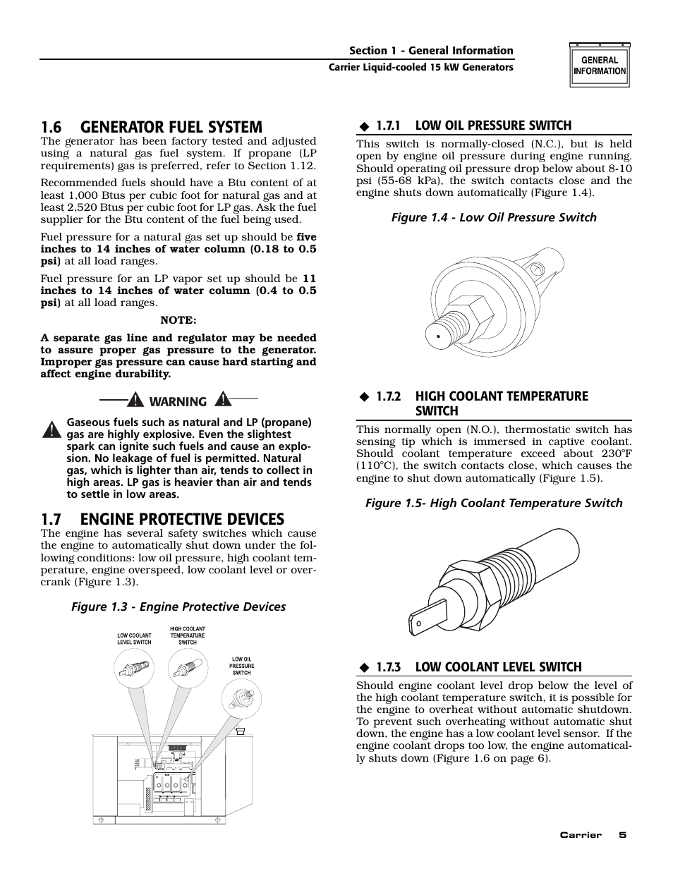 6 generator fuel system, 7 engine protective devices | Generac ASPAS1CCL015 User Manual | Page 7 / 48