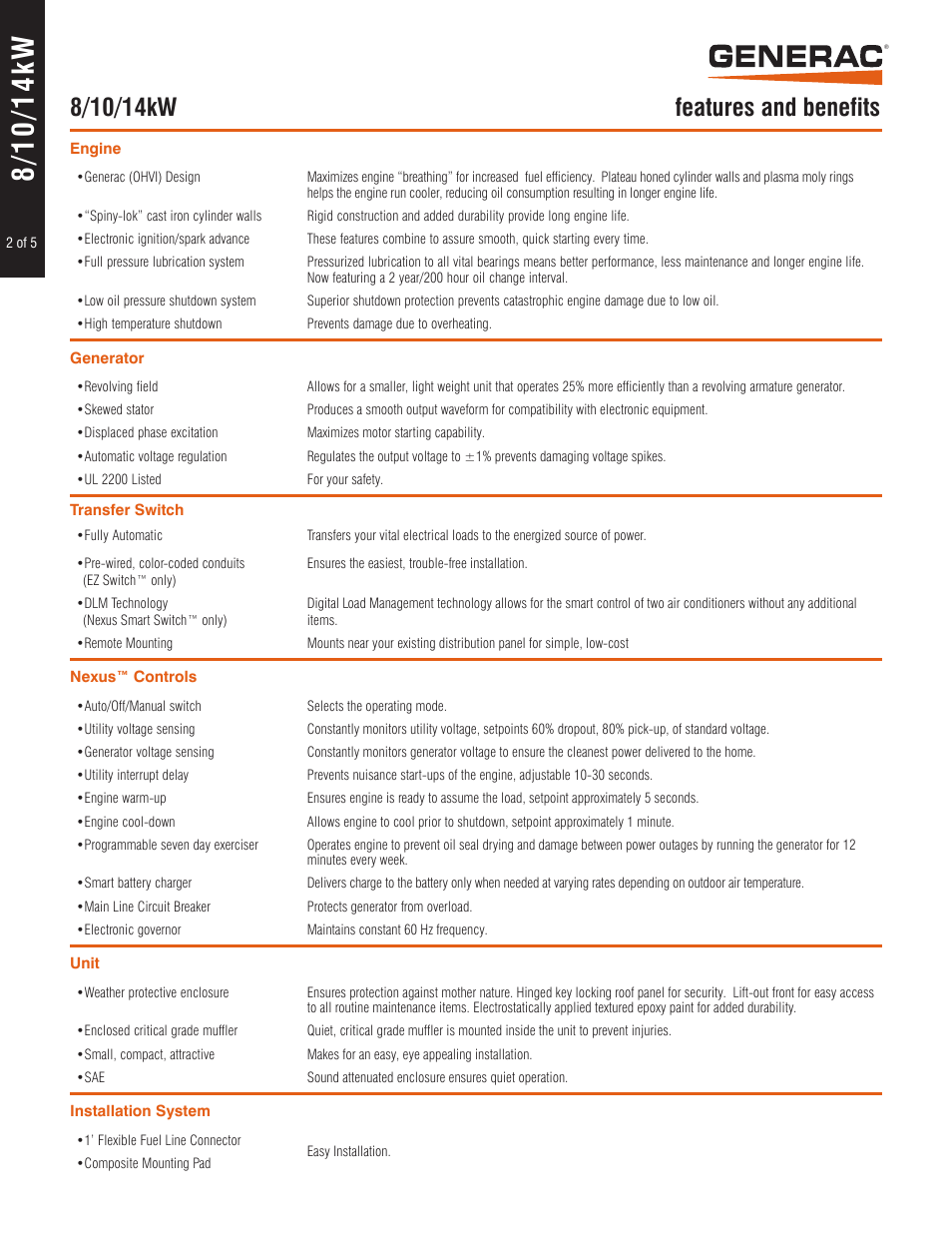 Generac Guardian Series Residential Standby Generators Air Cooled Gase Engine 005883-1 User Manual | Page 2 / 5