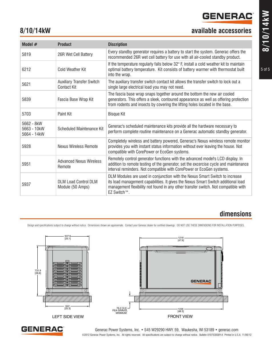 Generac Guardian Series Residential Standby Generators Air Cooled Gase Engine 005883-1 User Manual | Page 5 / 5