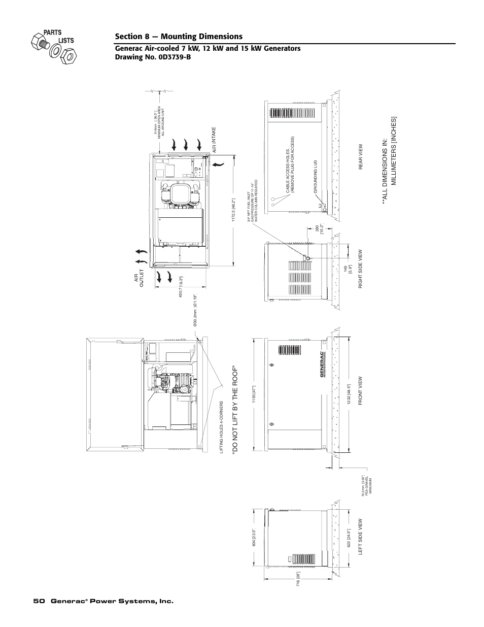 50 generac, Power systems, inc, All dimen s io n s in: m illimeters [inches | Generac 04673-2 User Manual | Page 52 / 56