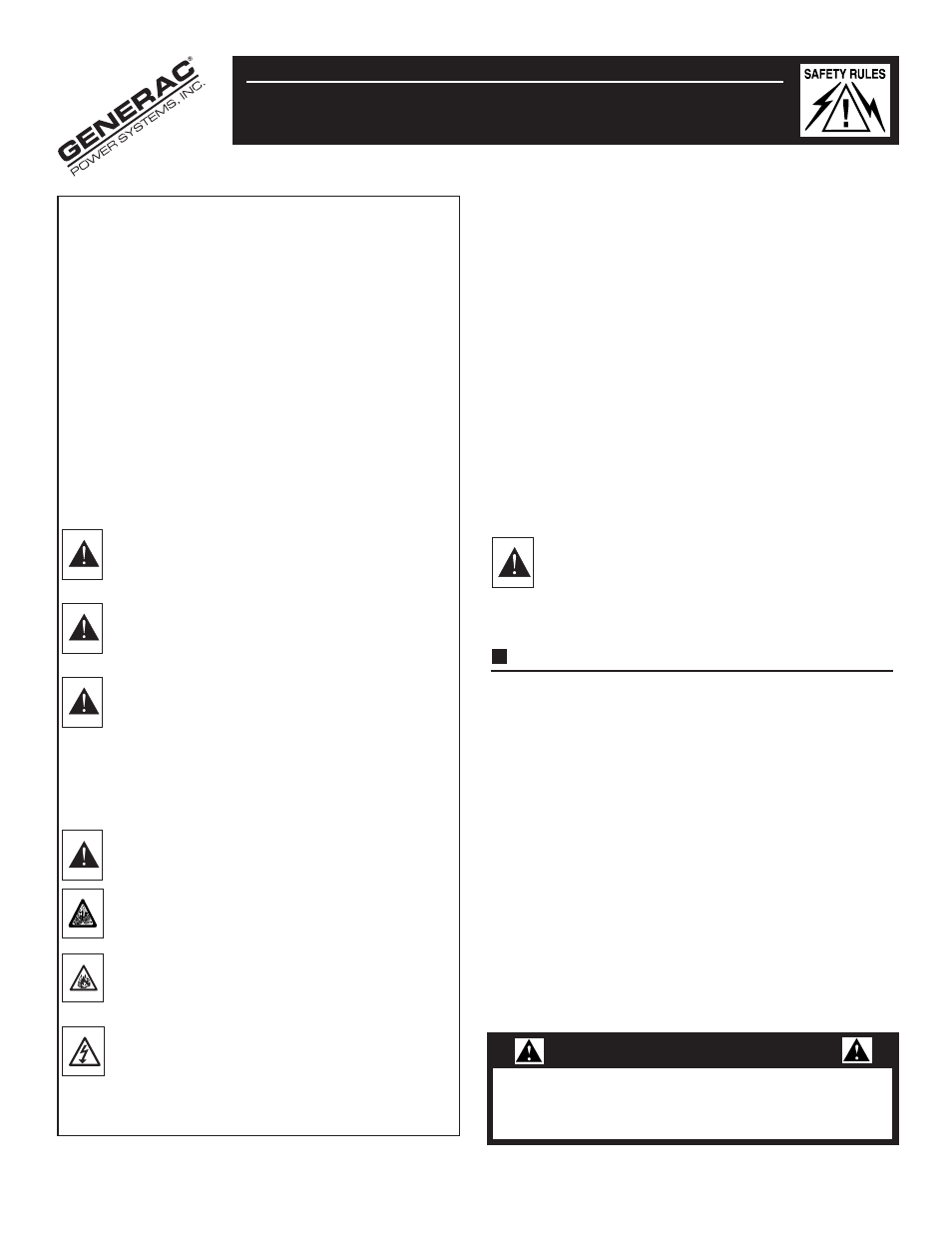 Rules for safe operation, Wwa ar rn niin ng g | Generac 190/220 User Manual | Page 2 / 24