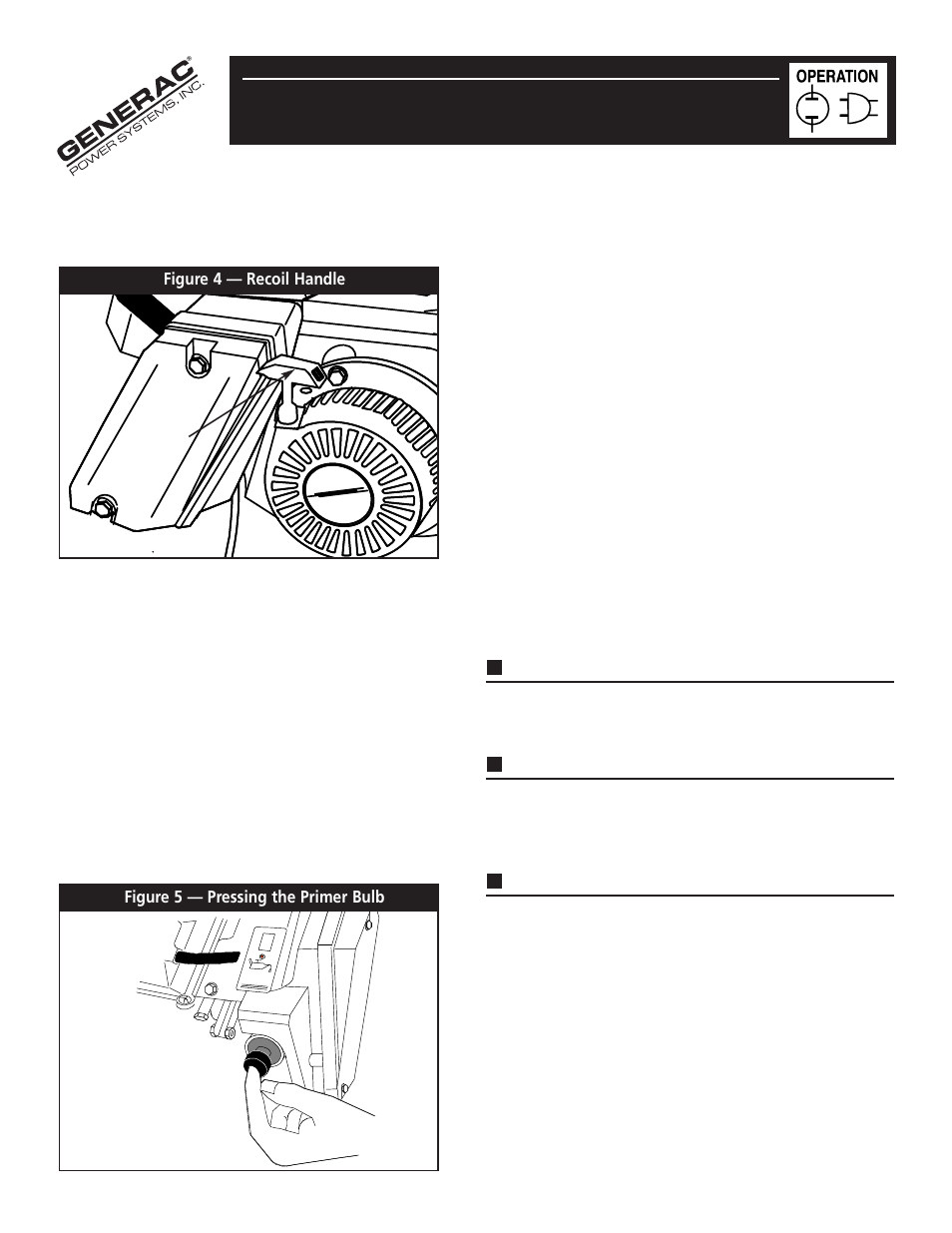 Stopping the engine, Low pressure shutdown system, Initial startup | Sensing low pressure, Restarting the engine | Generac 190/220 User Manual | Page 7 / 24