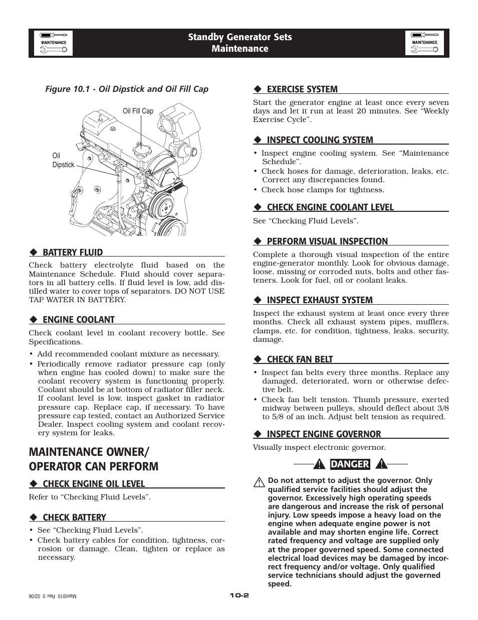 Maintenance owner/ operator can perform | Generac 005262-0 User Manual | Page 17 / 56