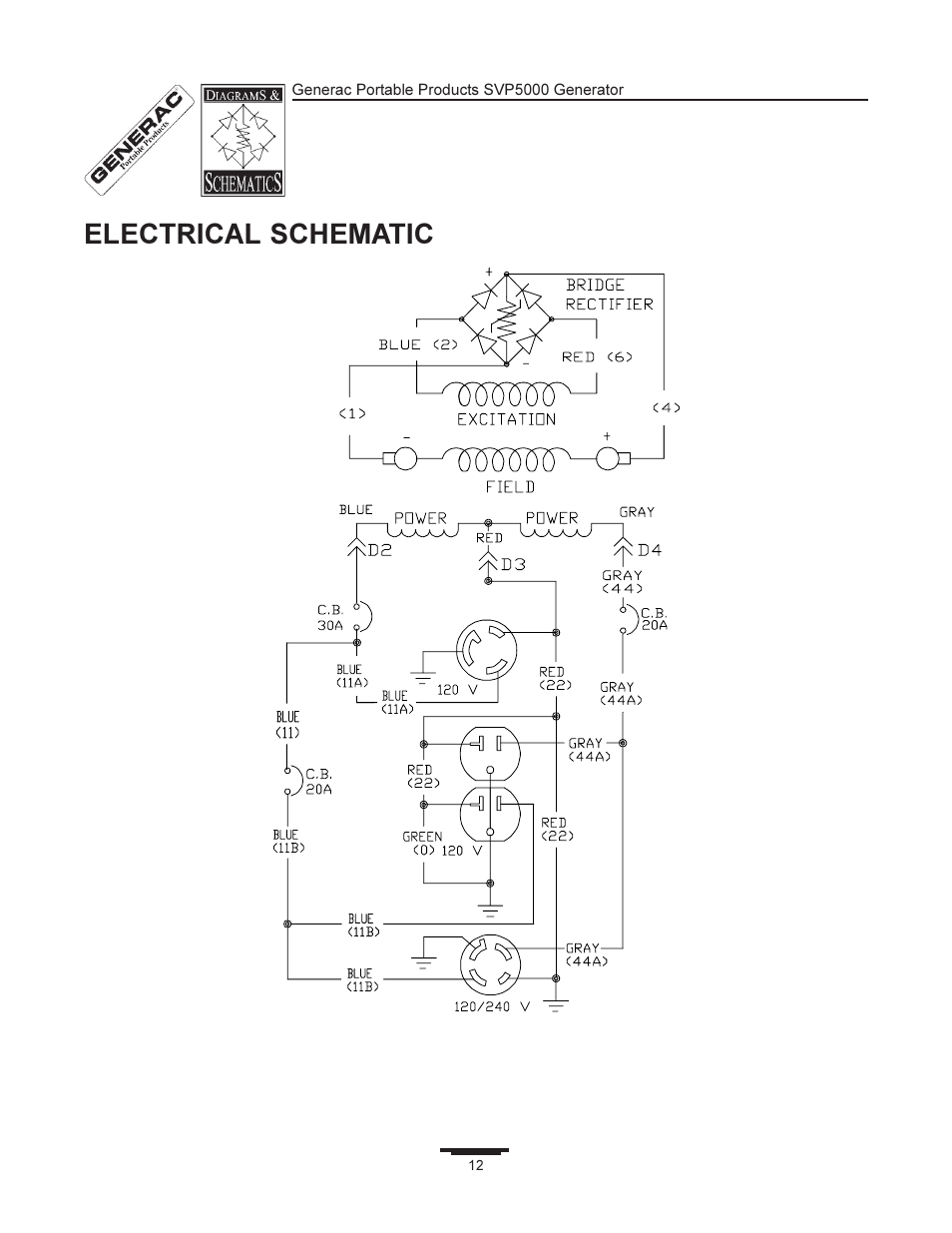 Electrical schematic | Generac SVP5000 97193 User Manual | Page 12 / 16