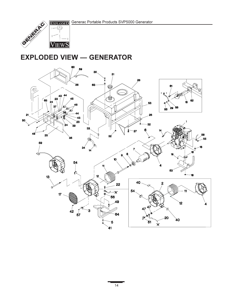 Exploded view  generator | Generac SVP5000 97193 User Manual | Page 14 / 16