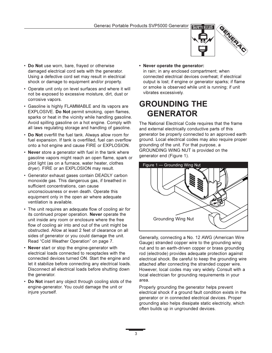 Grounding the generator | Generac SVP5000 97193 User Manual | Page 3 / 16