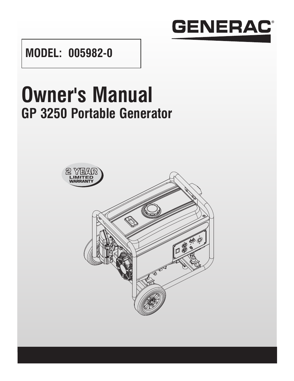 Generac GP 3250 Portable Generator 005982-0 User Manual | 20 pages