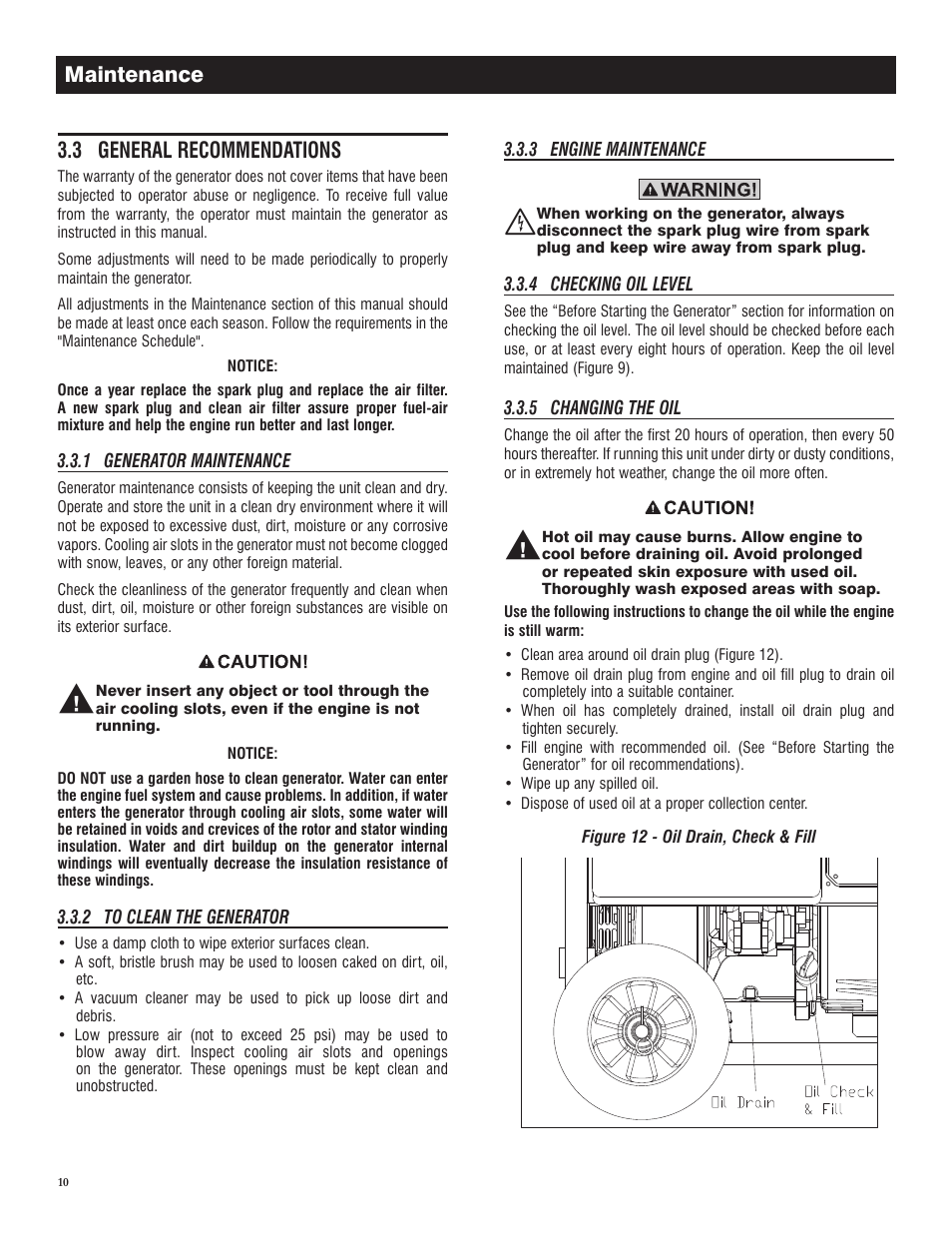 3 general recommendations, Maintenance | Generac GP 3250 Portable Generator 005982-0 User Manual | Page 12 / 20