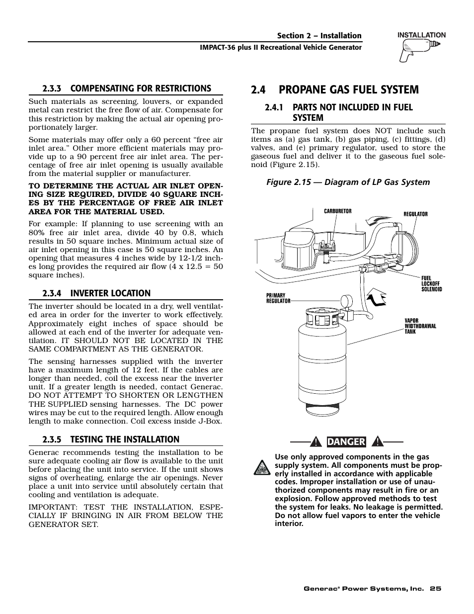 4 propane gas fuel system | Generac 00941-3 User Manual | Page 27 / 52