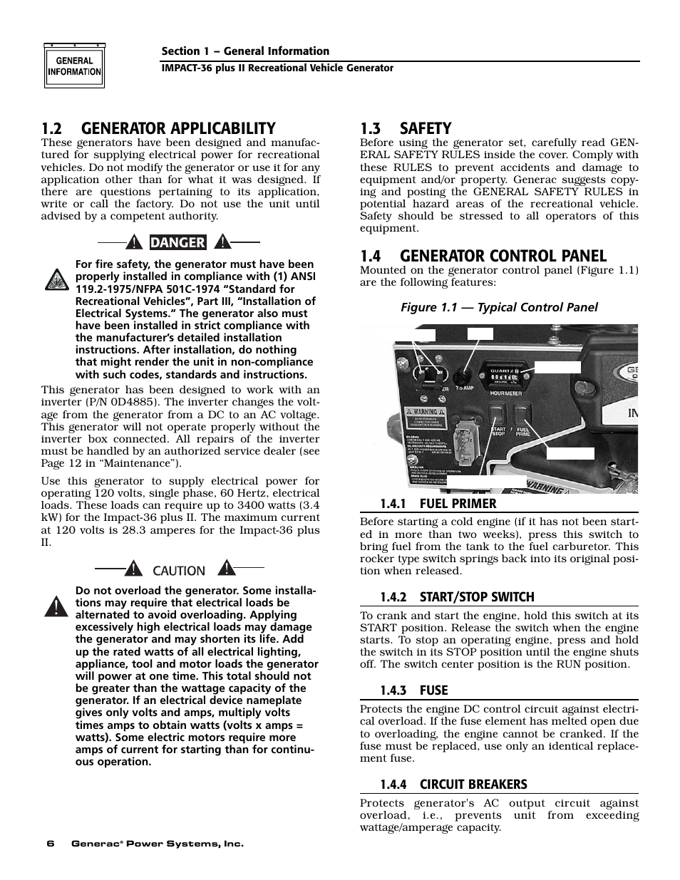 2 generator applicability, 3 safety, 4 generator control panel | Generac 00941-3 User Manual | Page 8 / 52