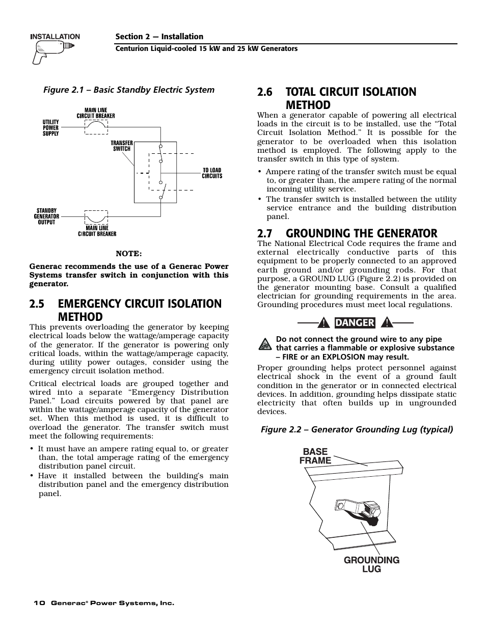 5 emergency circuit isolation method, 6 total circuit isolation method, 7 grounding the generator | Generac 004912-0 User Manual | Page 12 / 52