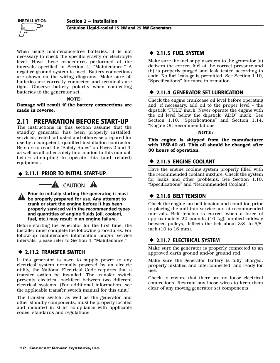 11 preparation before start-up | Generac 004912-0 User Manual | Page 14 / 52