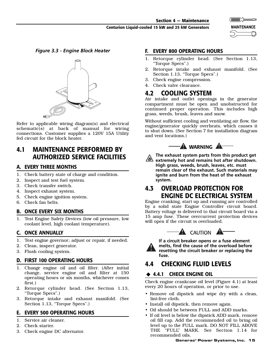 2 cooling system, 4 checking fluid levels | Generac 004912-0 User Manual | Page 17 / 52