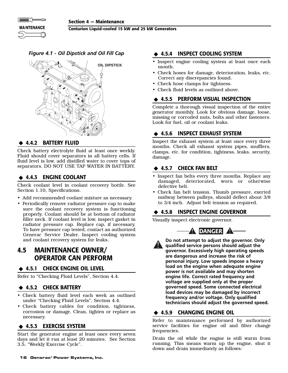 5 maintenance owner/ operator can perform | Generac 004912-0 User Manual | Page 18 / 52