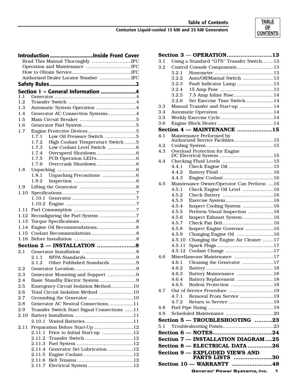 Generac 004912-0 User Manual | Page 3 / 52