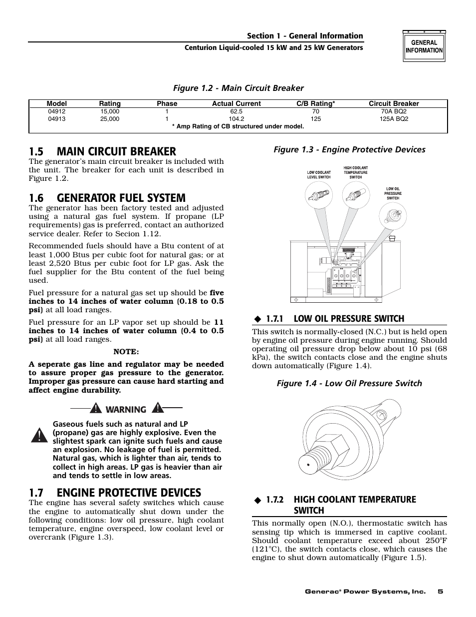 5 main circuit breaker, 6 generator fuel system, 7 engine protective devices | Generac 004912-0 User Manual | Page 7 / 52