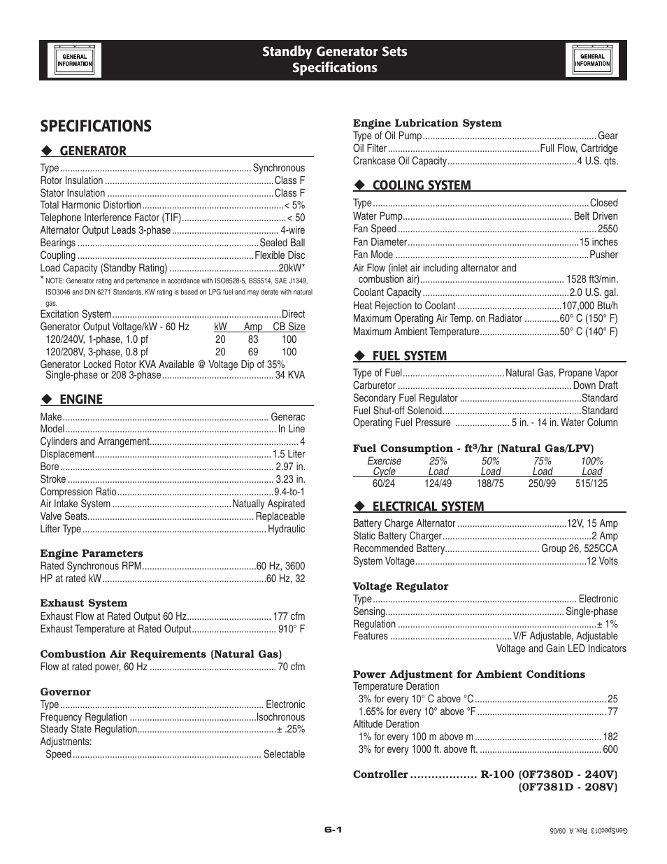 Specifications | Generac 20kW User Manual | Page 10 / 52