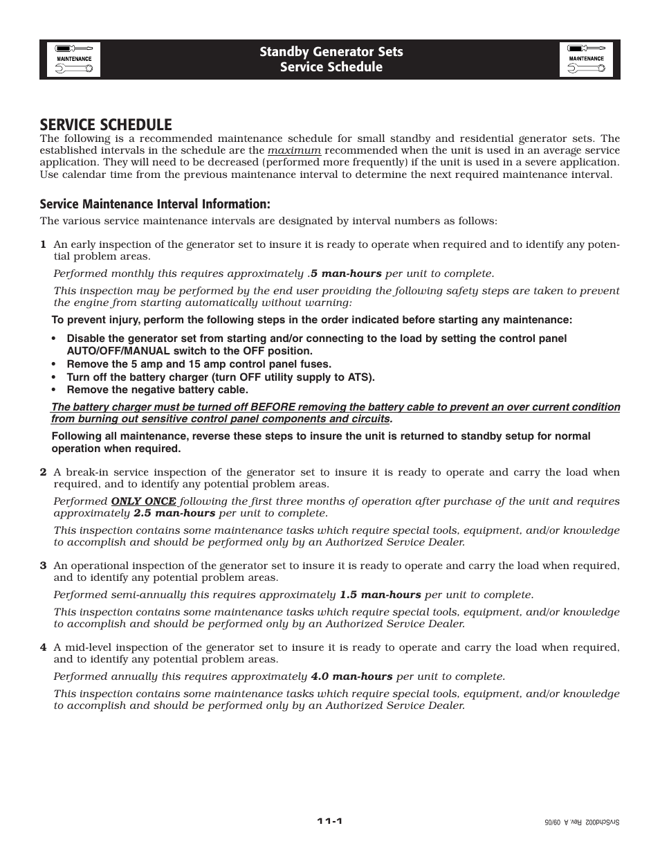 Service schedule | Generac 20kW User Manual | Page 20 / 52