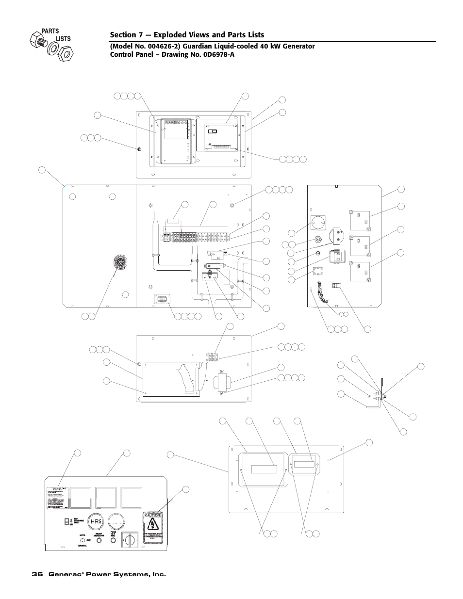 36 generac, Power systems, inc, Vdc panel face | Generac 004373-3 User Manual | Page 38 / 64